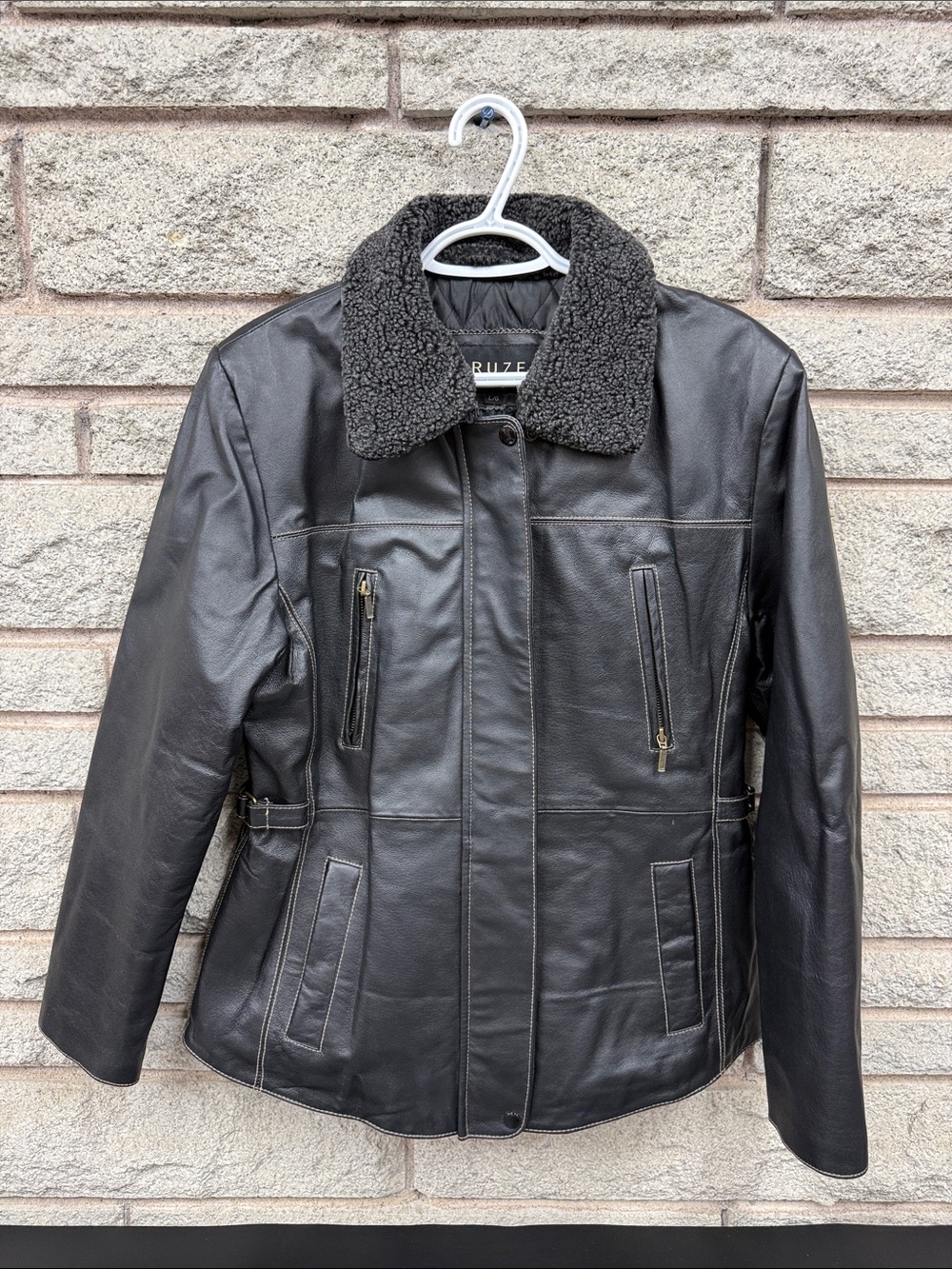 Black Leather Jacket with Sherpa Collar